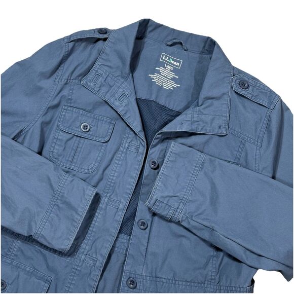 LL Bean Womens Jacket Blue Utility Field Chore Military Safari Canvas Size Large - Picture 3 of 12